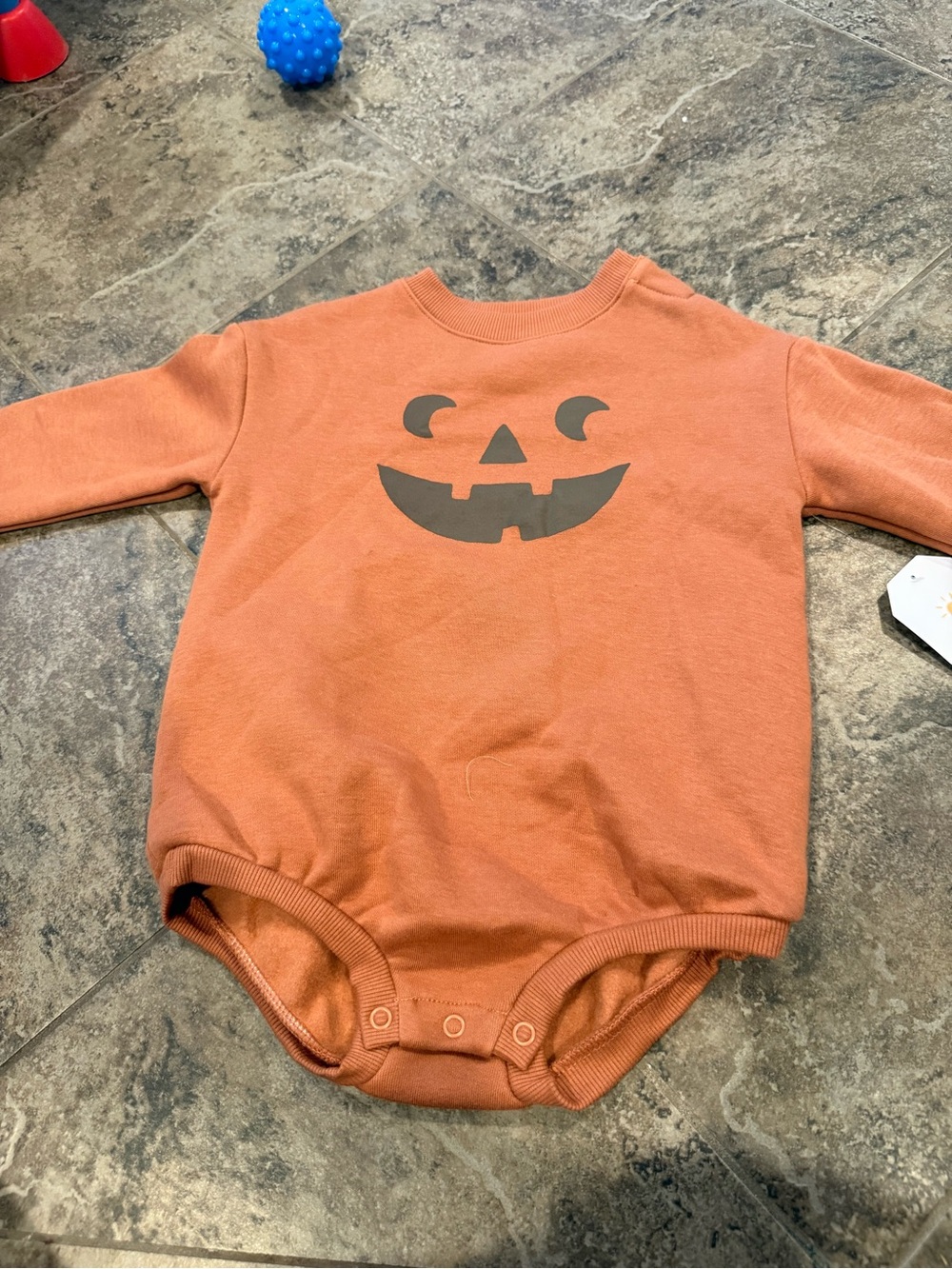 ❤️Orange Pumpkin Jack-O'-Lantern One-Piece Bodysuit Bubbles’s fleece lined